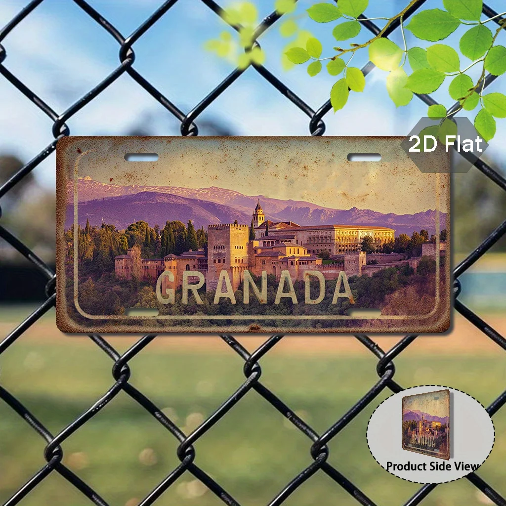 2D Flat Printing, 1pc, Vintage sign, only for decoration, Exterior Accessories (29.97cm x 14.99cm), Granada City Sign, Spanish R