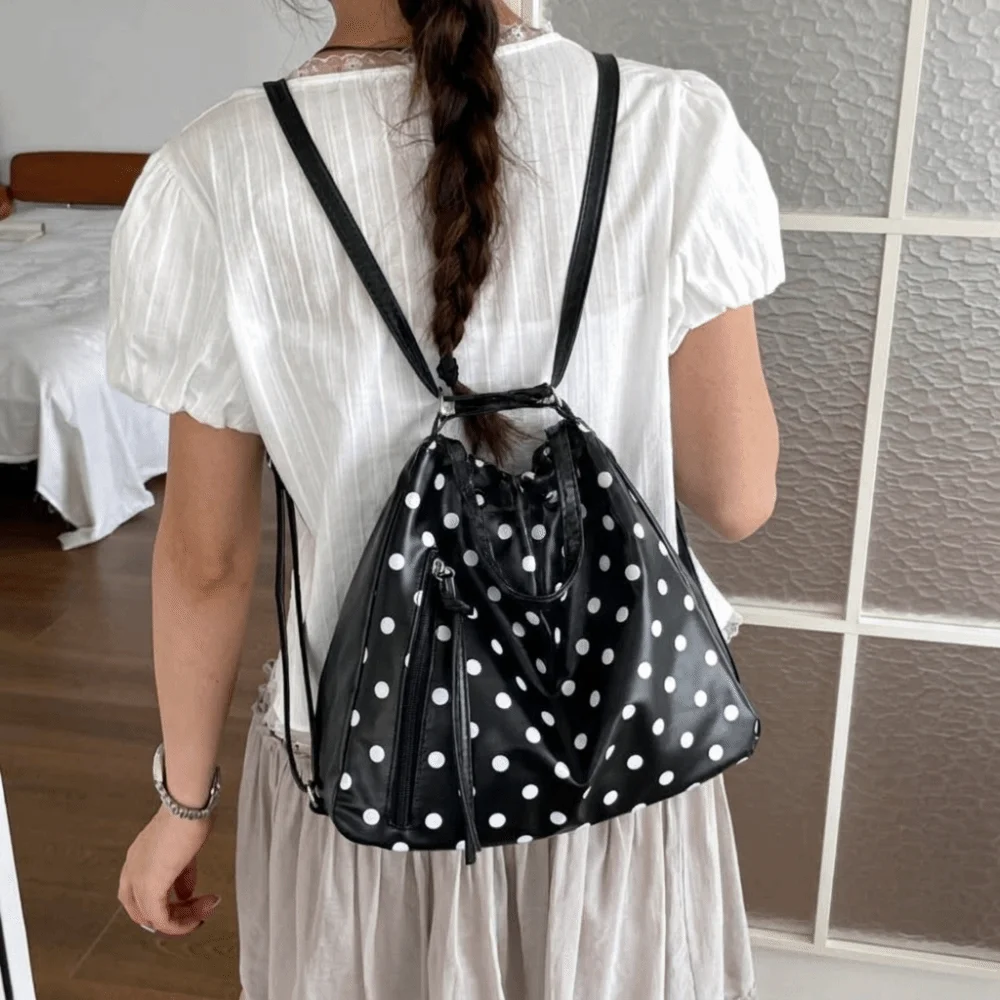 Sweet PU Leather Polka Dot Shoulder Bag Large Capacity Backpack Tote Bag Lightweight Underarm Bag Bucket Handbag Work Bag