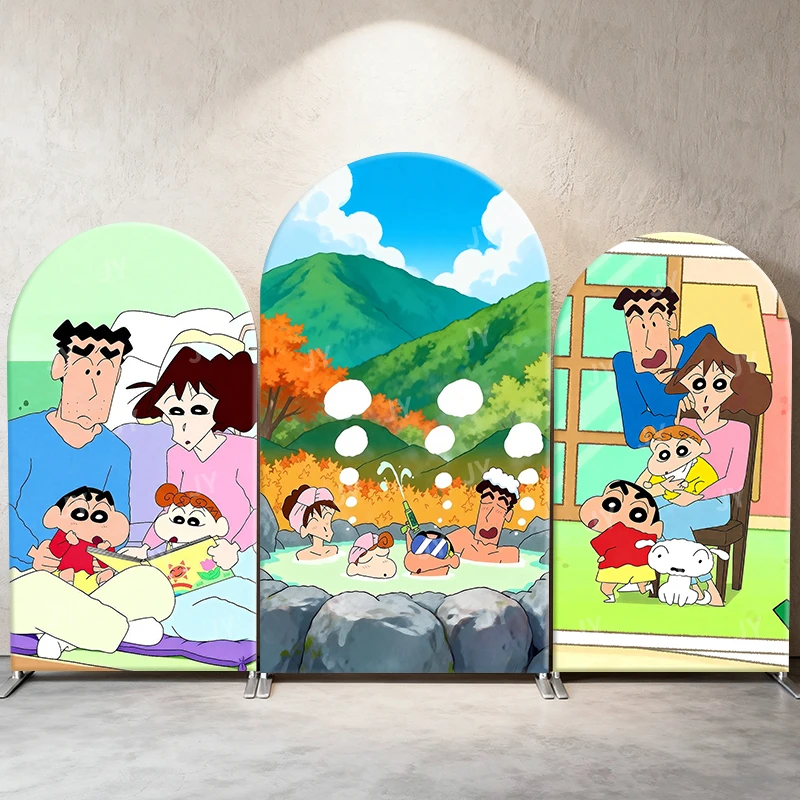 

Crayon Shin Chan Warm Family Theme Arch Backdrop Cover Cute Daily Cartoon For Children Birthday Baby Shower Party Photo Props