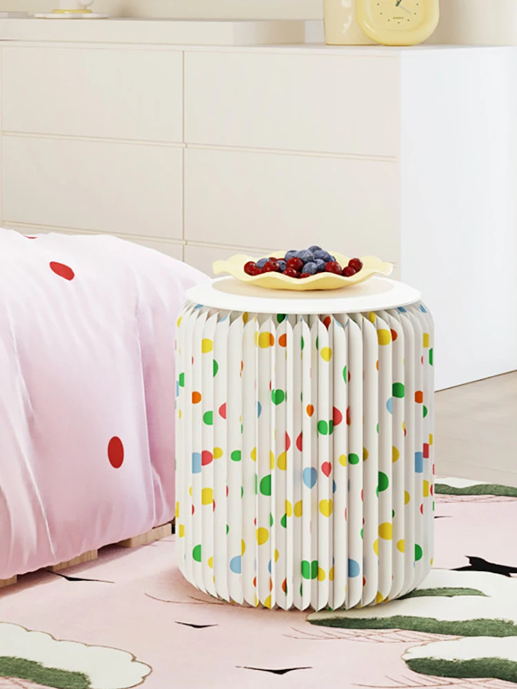 Folding Shoe Changing Stool For Home Living Room,Foldable Storage,Stacking Small Board Round Stools Kraft Paper Furniture
