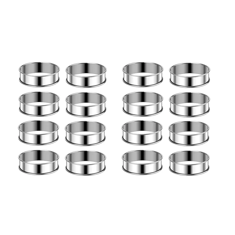 

A02M-3.15 Inch Muffin Rings Crumpet Rings, 16Pcs Stainless Steel Muffin Rings Molds Double Rolled Tart Rings Round Tart Ring