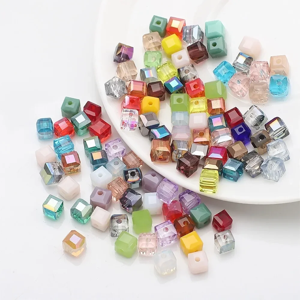 4 6mm Faceted Square Glass Beads AB Color Austria Cube Crystal Bead Loose Spacer Beads for Jewelry Making DIY Bracelet Necklace