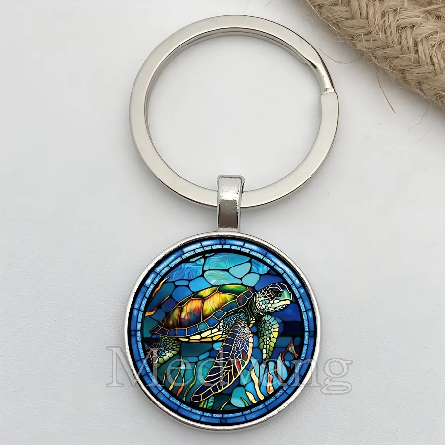 سلسلة مفاتيح رائعة على شكل سلحفاة ملونة على شكل سلحفاة بحرية صور زجاجية كيرينغ هدية للأصدقاء بالجملة من الهدايا التذكارية للحيوانات البحرية
