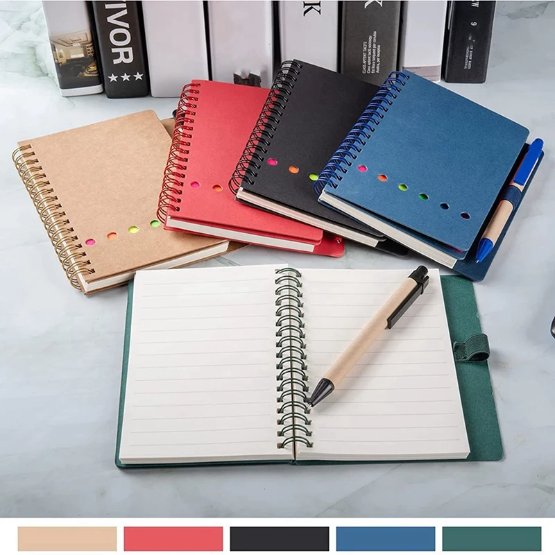 9 Packs Spiral Notebook Steno Pads Lined Notepad With Pen In Holder, Sticky Notes, Page Marker Colored Index Tabs Flags