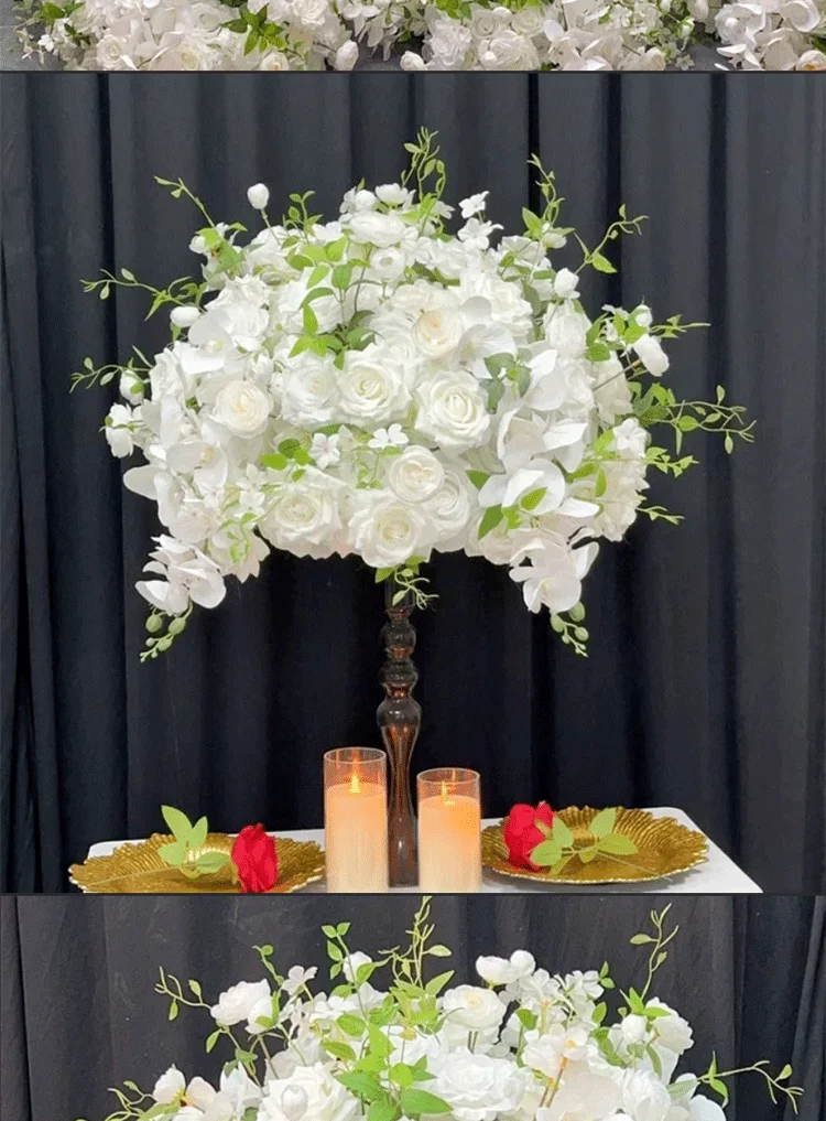 Weiße Rose Orchidee Künstliche Tischdekoration Blumenball Hochzeitstisch Blumenarrangement Hotel Bankett Abendessen Party Empfang Dekoration – Detail 7