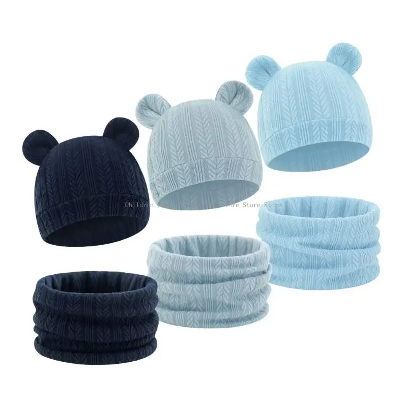 Gorros infantiles con forro calefactor, conjunto bufanda, gorro algodón para bebé, suave para niños y niñas