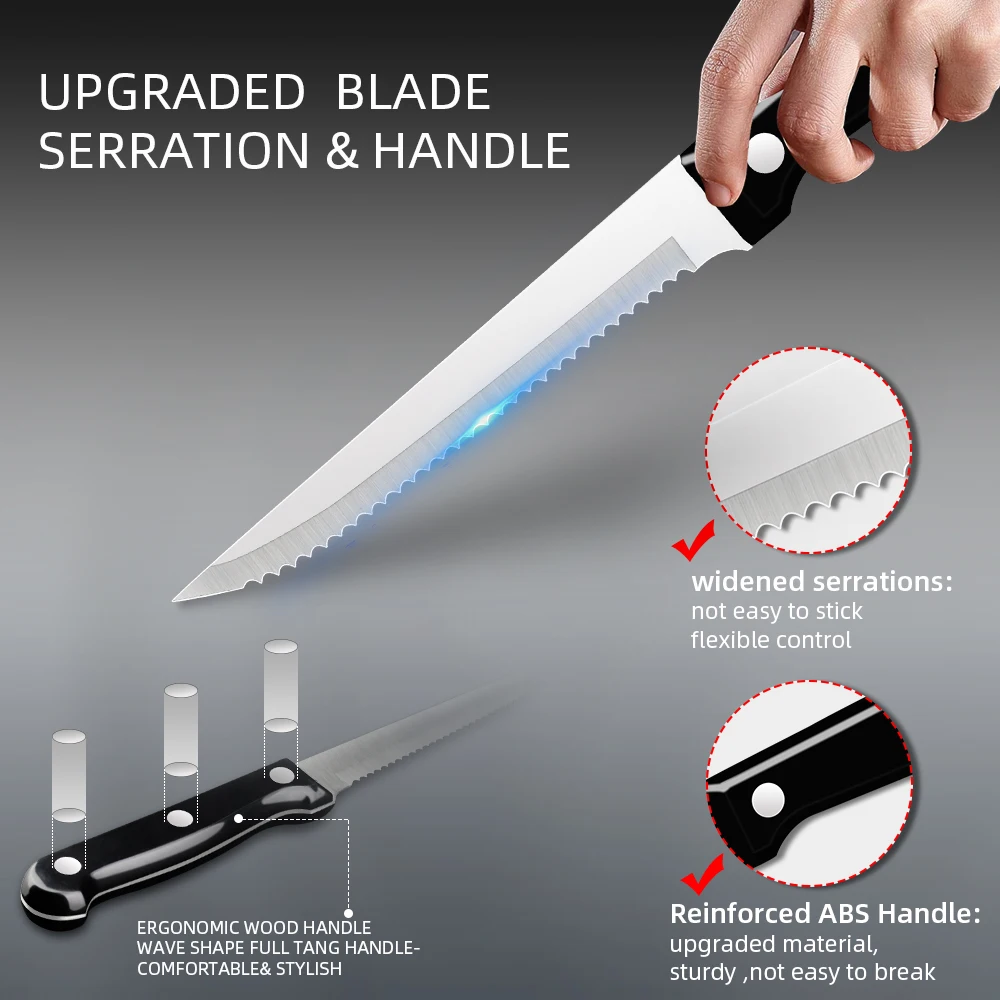 طقم سكاكين شرائح لحم متعددة الوظائف ، شفرة حادة ، مقبض PP أسود ، شواء ، قطاعة لحم للتمشط ، سكين تقطيع الأسماك ، 6: 1.8 #4