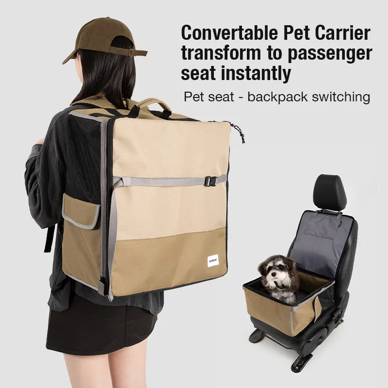 Transformable Pet Carrier, Oxford Waterproof Dog Cat Backpack, Large Capacity, Scratch-Proof, Foldable, Car Seat Dual-Use