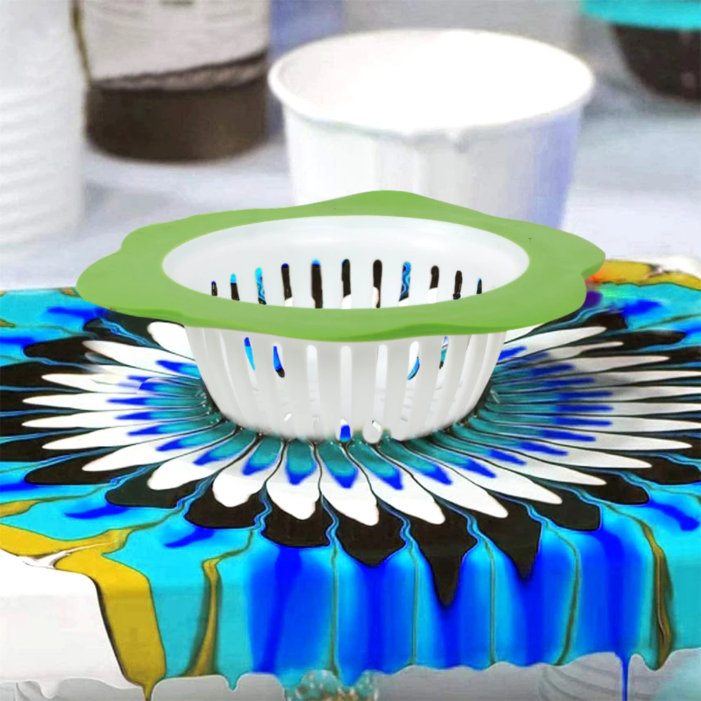 Acrylic Paint Pouring Strainers Silicone Strainer Flower Drain Basket for Pouring Paint Pattern with Gloves Tablecloth