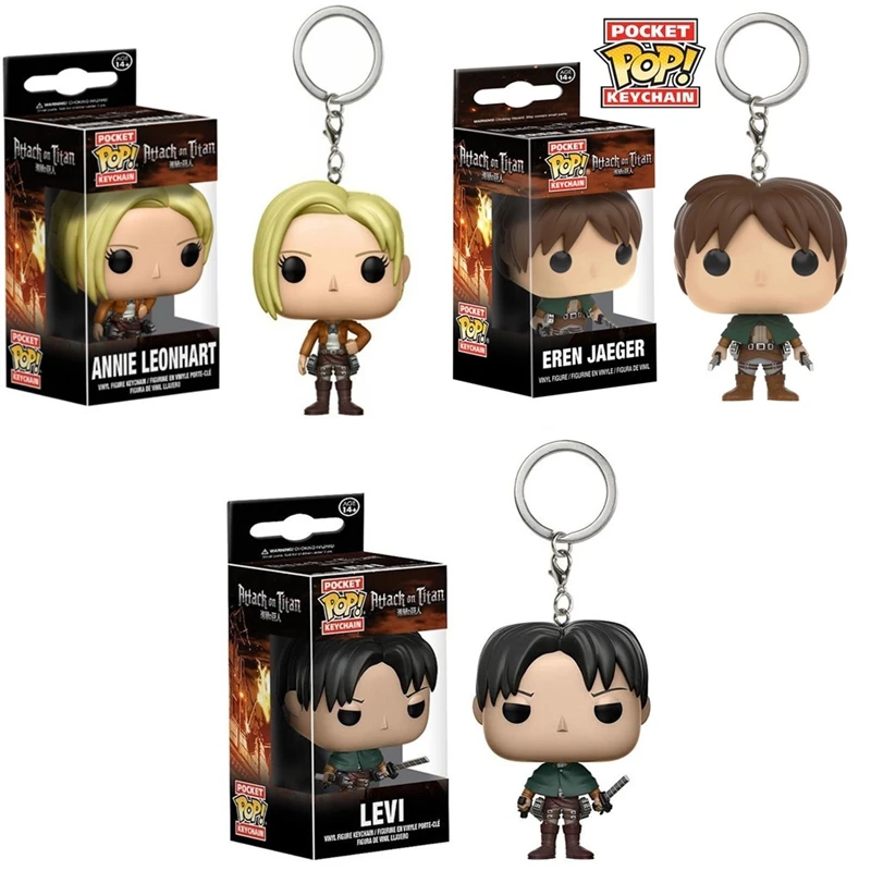Funko Anime japonés ataque a los Titanes Jaeger Annie Leonhart Levi Eren figura de acción llavero juguetes de bolsillo Anime Figuras llavero