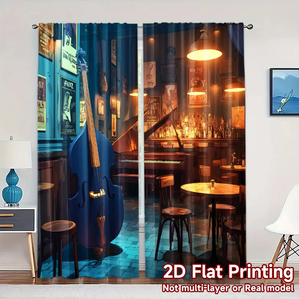 2pcs, 2D FLAT PRINTING Curtains (Without Rod) JazzLounge Print Popular Curtains Fabric Curtains Thermal Insulation, and Room