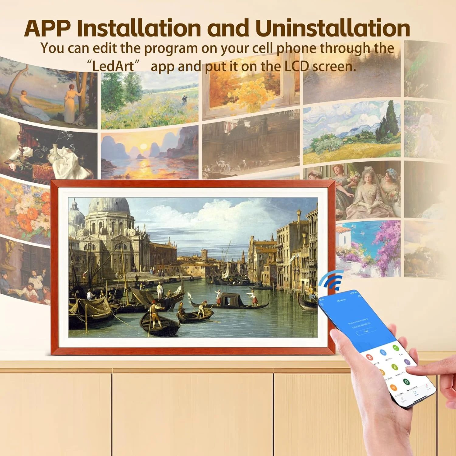 21.5 24 32 Inch Large Digital Photo Video Frame 100% Wood Frame Touch Screen HD Frame Art Picture Signage WiFi Video for Gallery