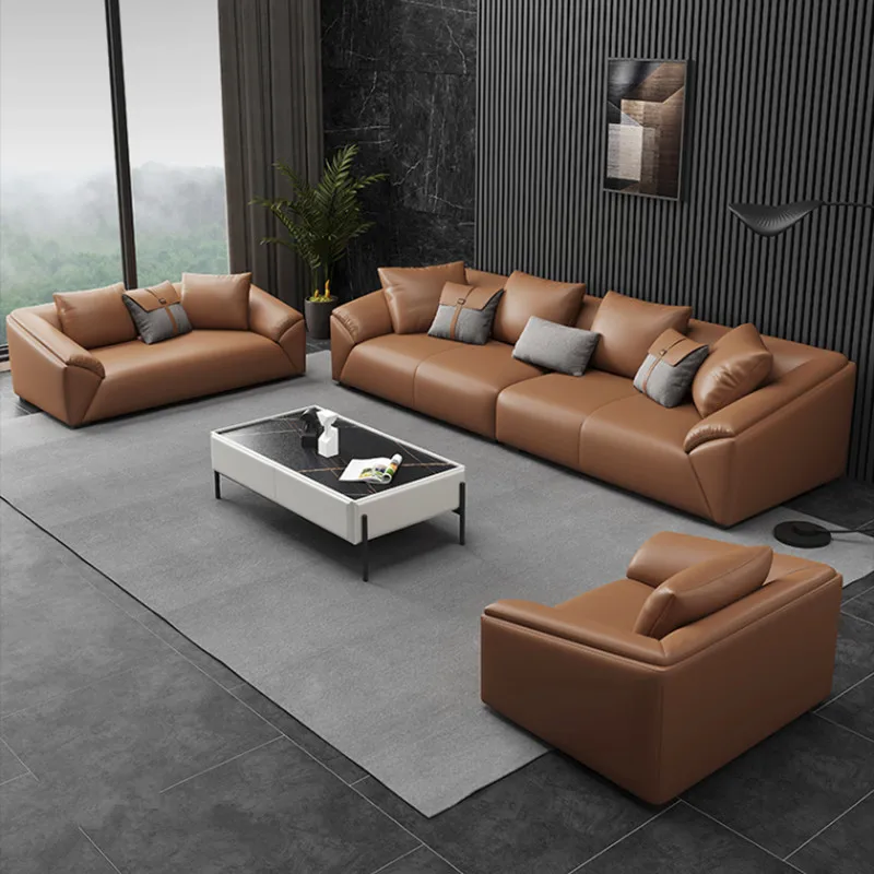 Combination casual leather three person modern business reception and reception office sofa