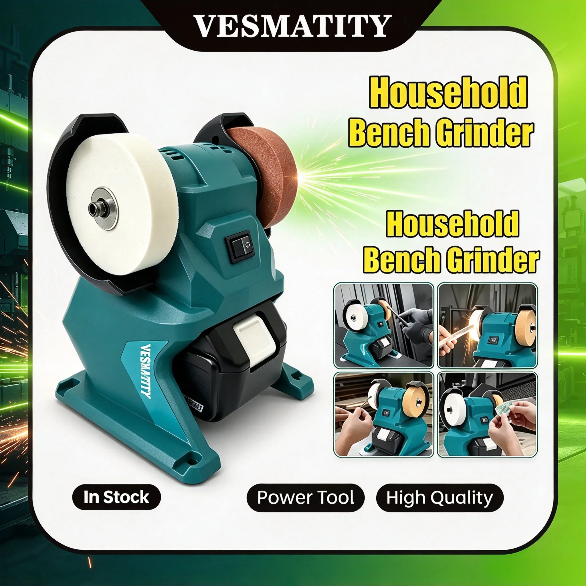 Multifunctional Cordless Dual Wheel Bench Grinder Electric Sharpener Metal Grinding Polishing Machine Tool For 18V-20V Battery H