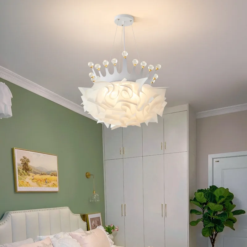 Romantic Flower LED Pendant Lights Modern Creative Crystal Crown Chandelier Study Bedroom Living Room Restaurant Hanging Lamps