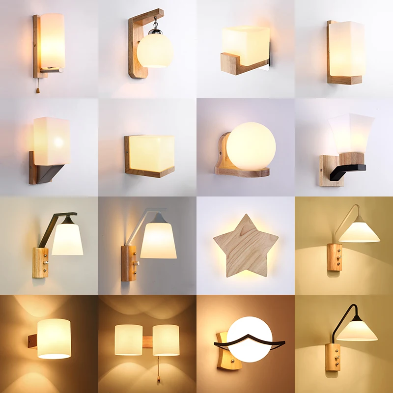 

Wood Wall Lamp Retro Sconce Wall Lights Fixture E27 110V 220V Vintage Lamp Decor Dining Room Bedroom Bedside Light