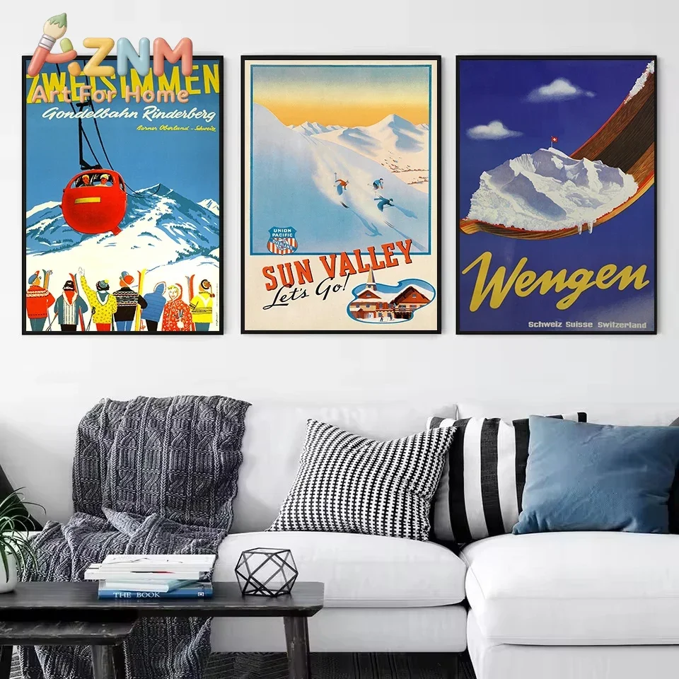 Retro Skiing Life Sun Valley Ski Resort Travel Winter Sports Poster Printed Canvas Painting Wall Art Pictures Home Decor