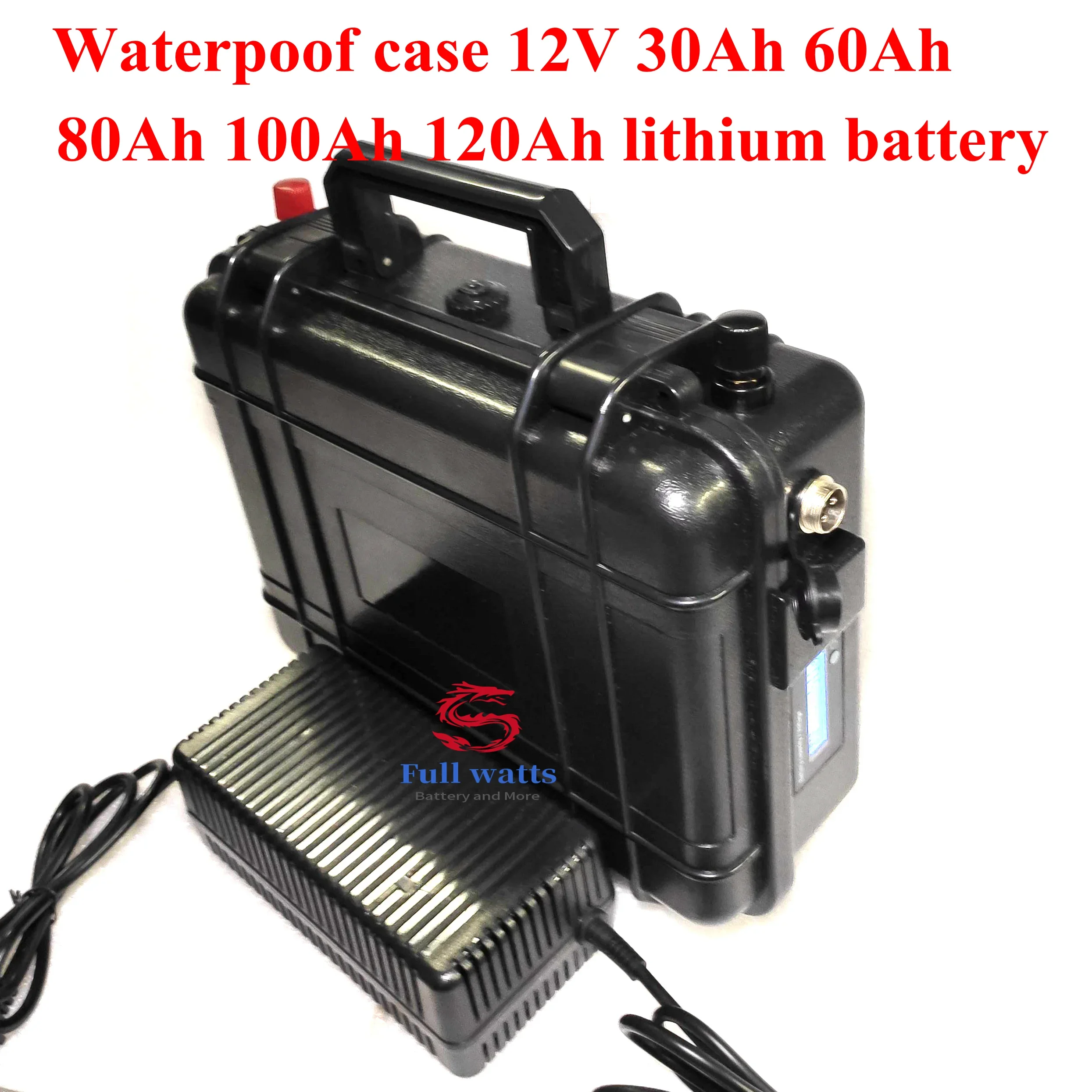 Waterproof case 12V 30Ah 60Ah 80Ah 100Ah 120Ah lithium battery pack for Outdoor portable power supply +charger