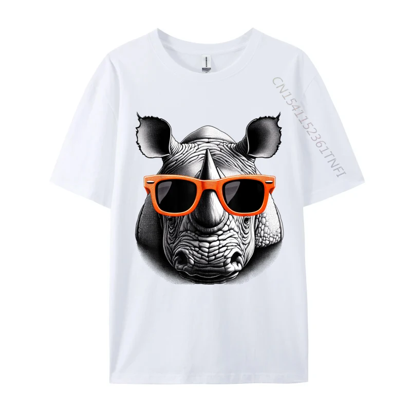 Cool Rhino Wearing Sunglasses Art 2024 New Mens T-Shirt Cotton Design Tops & Tees Leisure Tshirts Top Quality