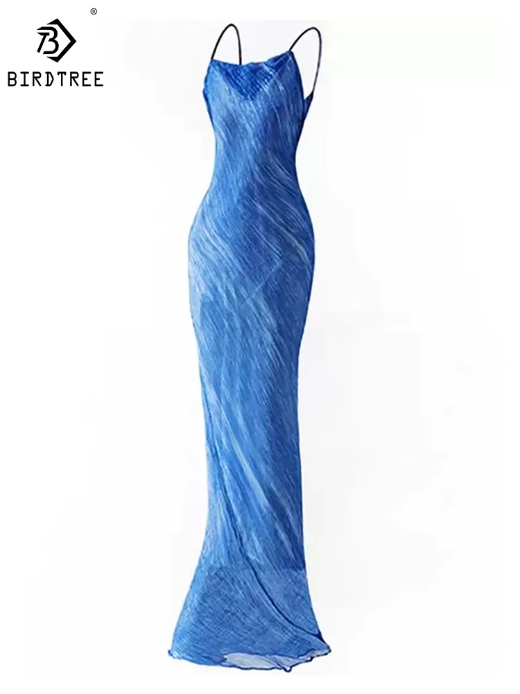 

BirdTree, 2 Layered Mulberry Silk Dresses, Women Spaghetti Strap Tie Dyeing, High End Design Party Dress, 2024 Summer, T435106QM