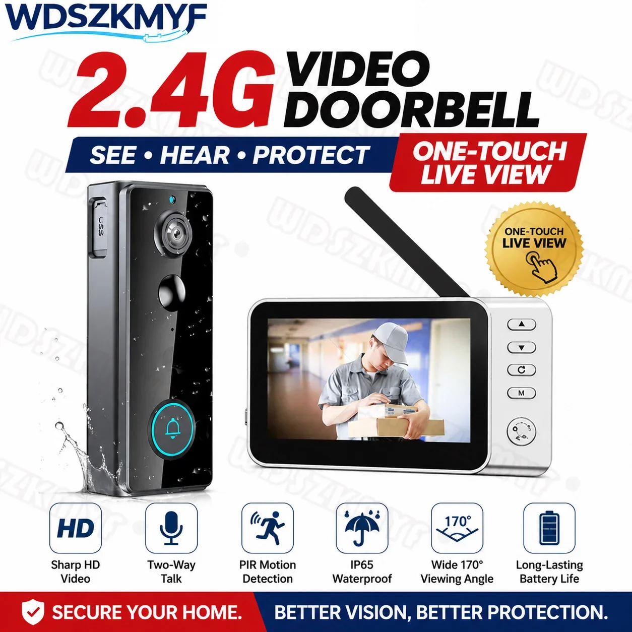 Wireless Video Doorbell 1080P HD 4.3'' Screen PIR motion sensor IP65 Waterproof  2Way Audio Video Intercom for Home Security