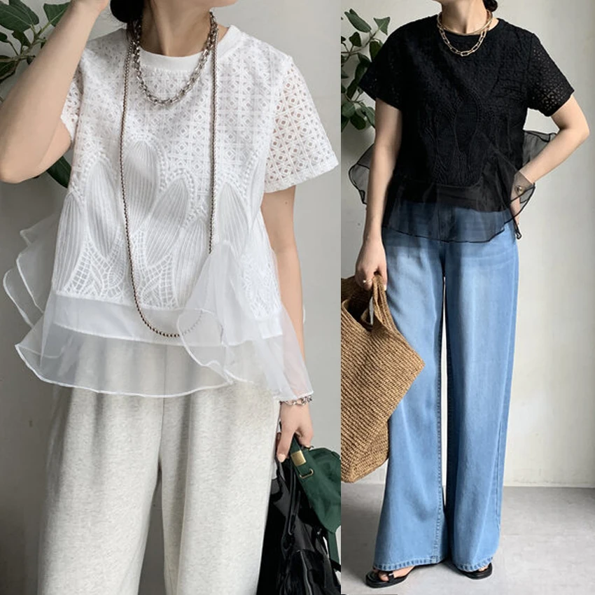 

Новая летняя мода, круглая, для тяжелых работ, водорастворимая, для сращивания Ogees ort Sve T irt, кружевной топ для женщин