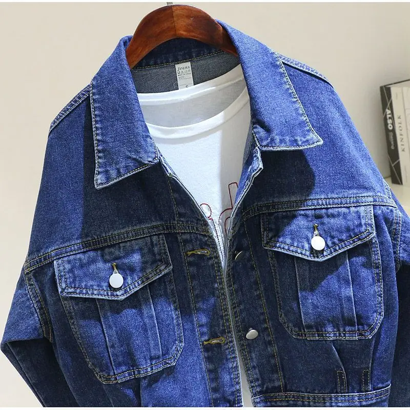 Blue Retro Short Denim Jacket For Women Spring Autumn 2026 New Loose Versatile Long Sleeved Jean Jackets Female Basic Coat Tops