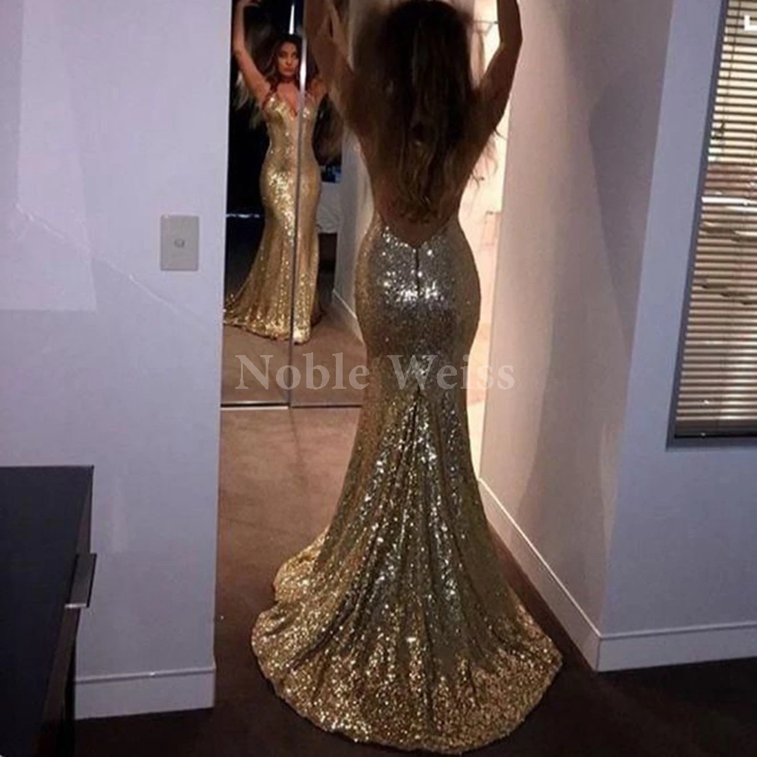 

Вечерние платья русалки с v-образным вырезом и блестками, сексуальное длинное платье для выпускного вечера на заказ