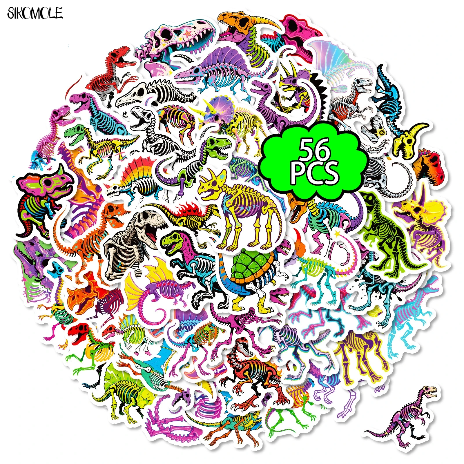 10/30/56PCS Cartoon Colorful Skeleton Dinosaur Stickers Aesthetic DIY Scrapbook Stationary Suitcase Decal Graffiti Sticker Toy