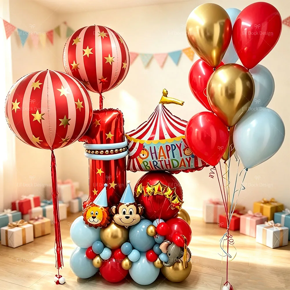 Zirkus-Themen Cartoon-Tierballons Set 4D Rote Partyballons 32 Zoll Rote Zahlen 1-9 Geburtstagsparty-Deko Festival Foto-Requisiten