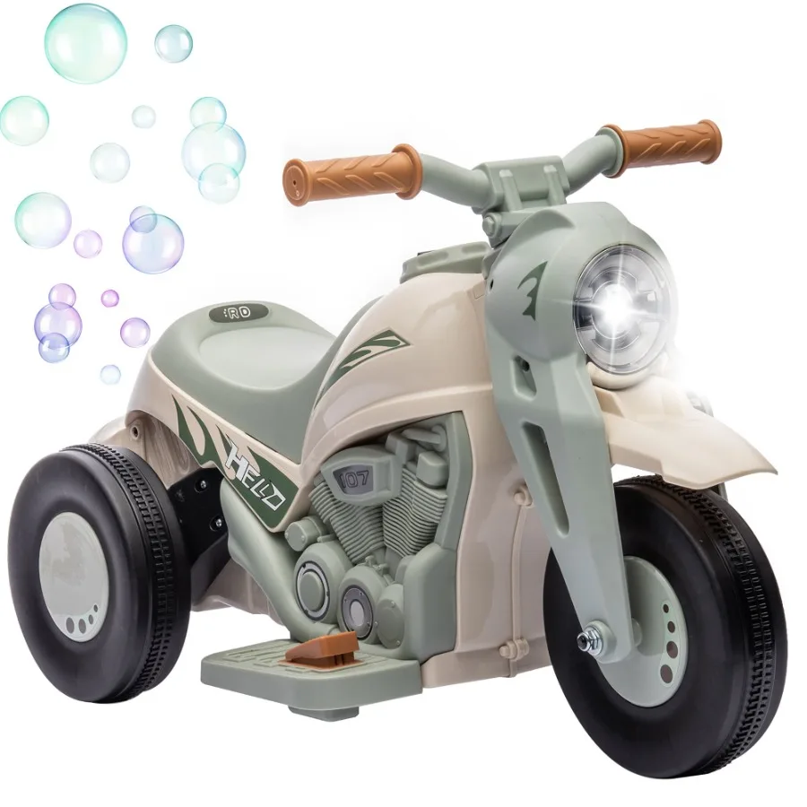

Qaba Ride on Bubble Car 6V Motorcycle 3 Wheeled 2 MPH Electric Motorbike for Toddler with LED light Music Forward Reserve Cream