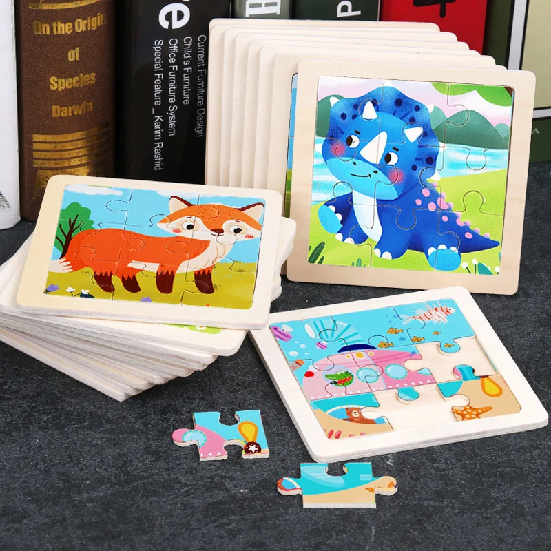 Puzzle 3D en Bois de Dessin Animé pour Bébé, Jouet de 11x11cm, Jeu Montessori