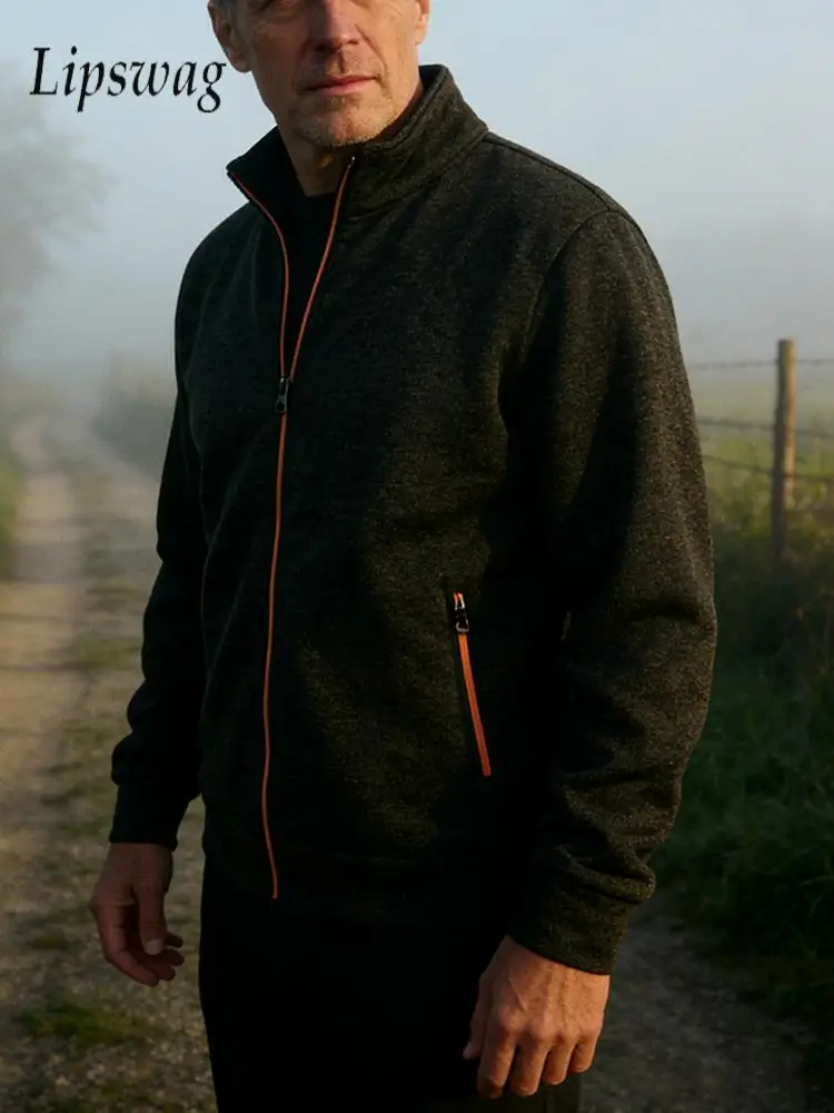 

Fashion Contrast Color Mens Jackets Vintage Zipper Stand Collar Sweatshirts 2026 Spring Autumn New Casual Solid Color Outerwear