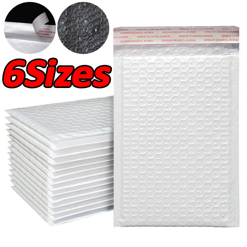 Sacs d'enveloppe en mousse blanche, 50/5 pièces, auto-scellants, rembourré à bulles, sac cadeau, emballage, sacs d'enveloppe, sac d'emballage d'expédition de livre