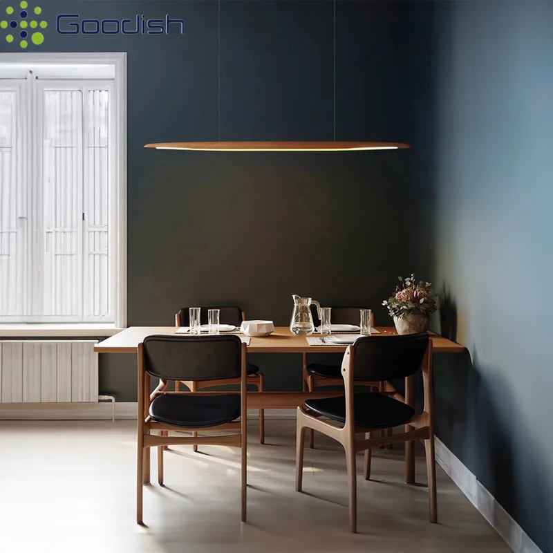 Medieval Bauhaus Walnut Wood Linear Strip Creative LED Pendant Lights Fashion Lamps for Living Room Home Decoration Chandeliers