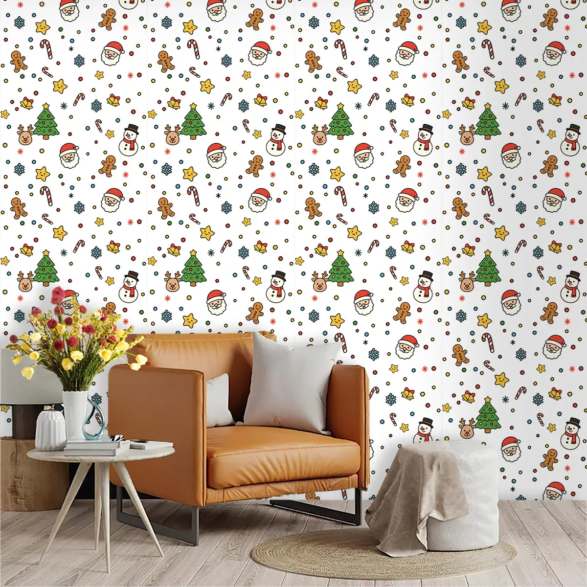Christmas Wallpaper Peel and Stick Small Pine Tree Snowman Cabinets Bedroom Contact Paper for Winter New Year Xmas Party Decor