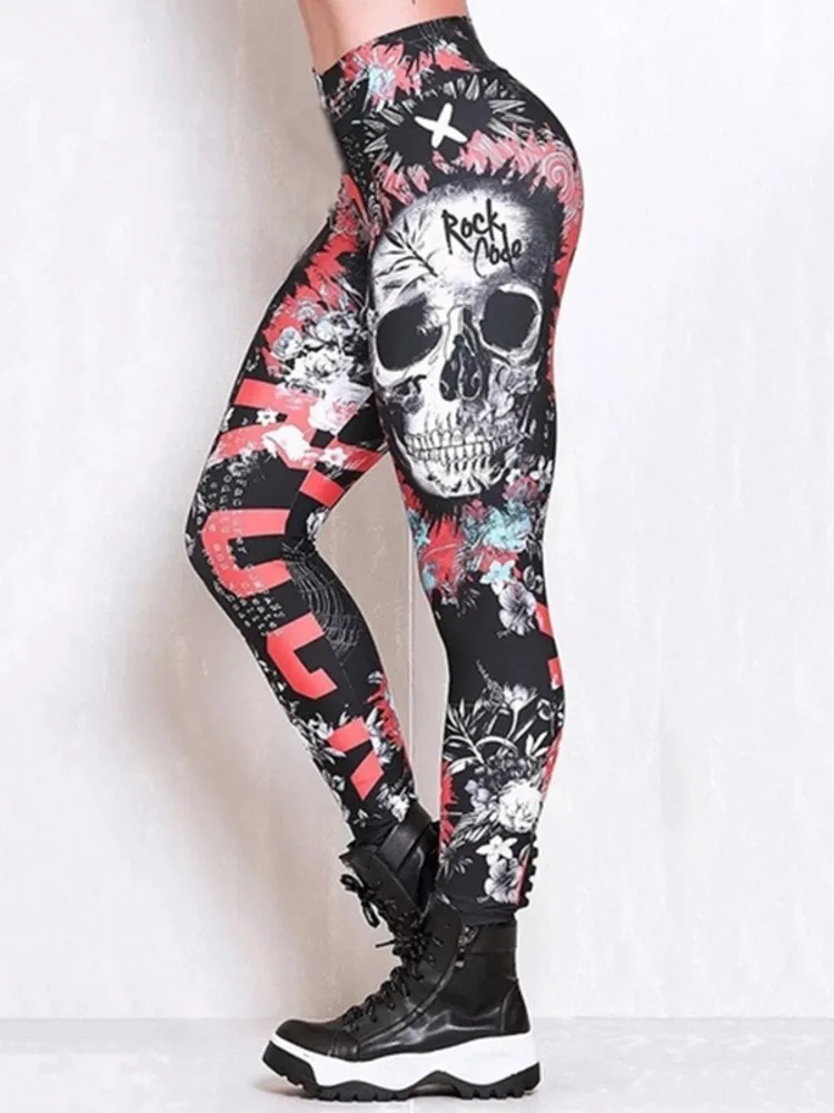

Women's trousers leather pants Skinny Skull Print Yoga Bottoms Leggings Fashion Leggings Sexy Casual Printed Sport Street Wear