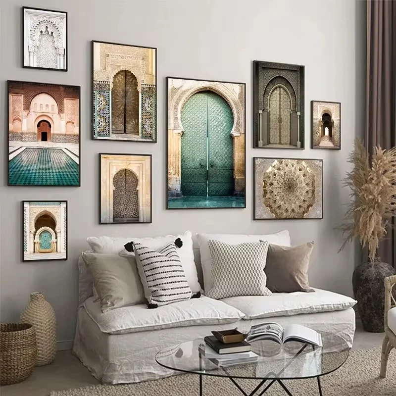 Morocco Door Arabic Decorative Paintings Architecture Canvas Posters Islamic Wall Art Pictures Prints for Living Room Home De