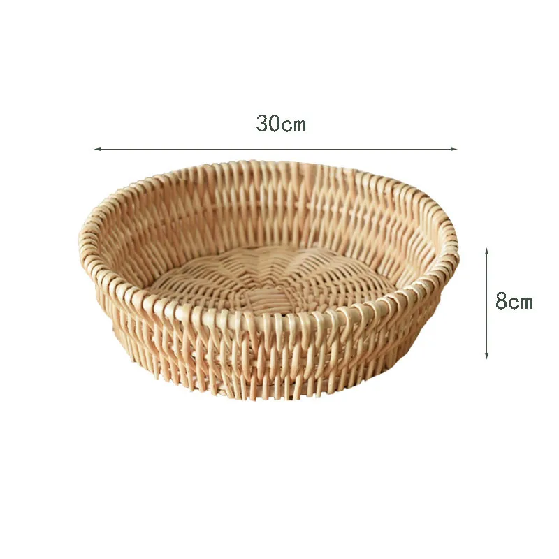 20/25/30cm Rattan Fruit Basket Sundry Storage Basket Hand-Woven Storage Box Food Breakfast Display Box Kitchen Storage Supplies