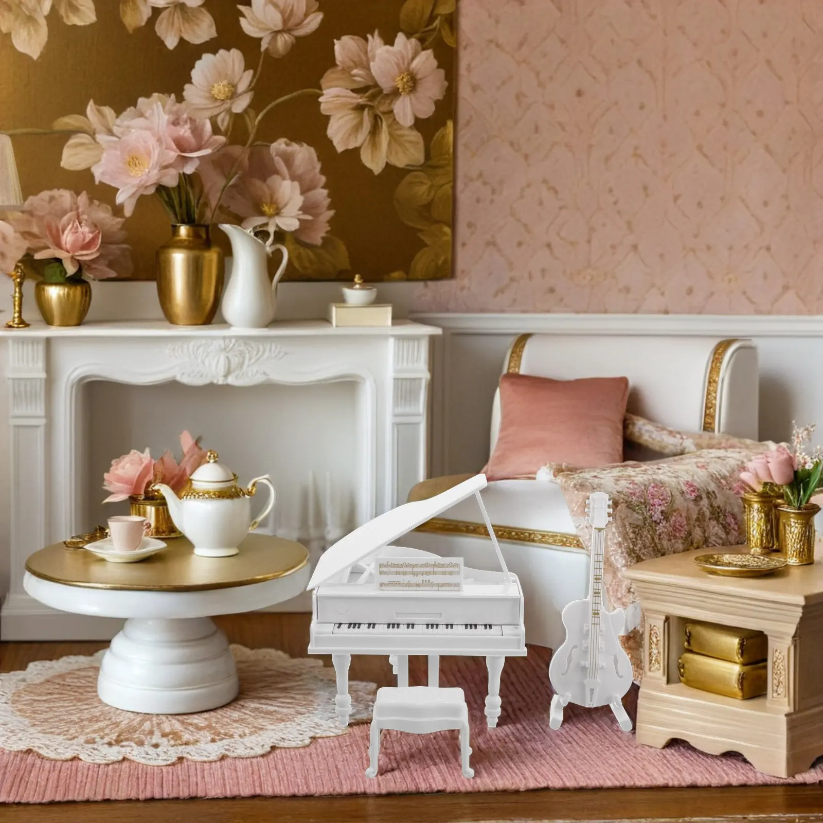 

3Pcs Miniature Piano Realistic Compact Size Stable Upright Design Dollhouse Furniture Photography Decoration Tiny Piano