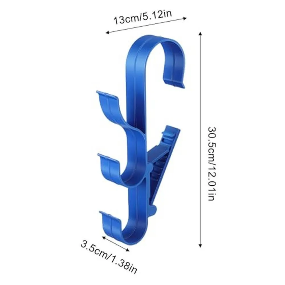 Adjustable Pool Hook Set with Triple Hanger Design for Telescopic Pole and Skimmer Brush Storage on 7.6 cm Pool Pipes