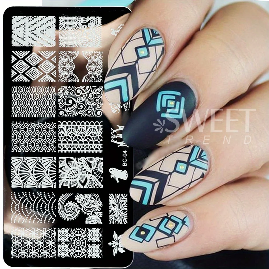 5 arkuszy koronkowe kwiaty płytki do stemplowania paznokci Mandala geometryczne szablony do stempli do paznokci polskie szablony do drukowania narzędzia do Manicure — zdjęcie 7