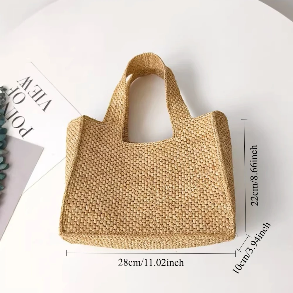 Handwoven Raffia Straw Bag for Women, Summer Soft Woven Purse Handbag, Beach Tote Straw Bag for Summer Vacation