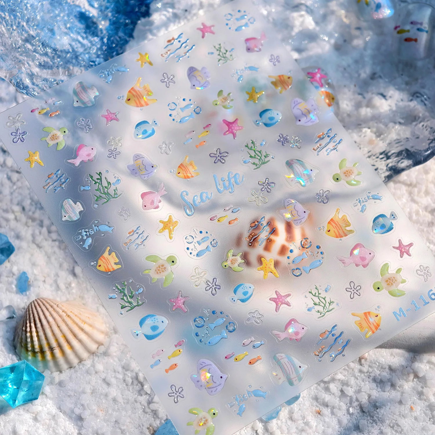 Gorgeous Turtle Tropical Fishs Deep-sea Fish Starfish Bubbles Ocean Sea Grass Shell Nail Art Stickers Manicure Decals Decoration - Image 6