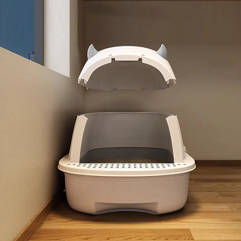 Pet Products Cat Clean Up Products with Large Space Cat Toilet Box Antibacterial Cat Litter Box With Litter Scoop