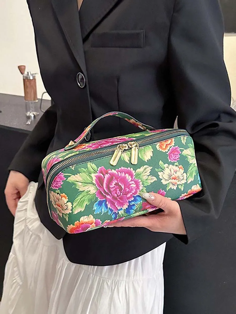 Nueva bolsa de maquillaje portátil China Peony viento nacional festivo bolsa de almacenamiento de cosméticos de gran capacidad bolsa de aseo