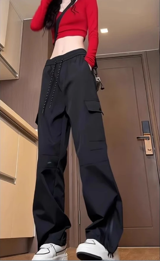 

Plus size Work pants women's summer thin 2024 new high waisted wide leg loose casual 2024 new highquick drying sports pants