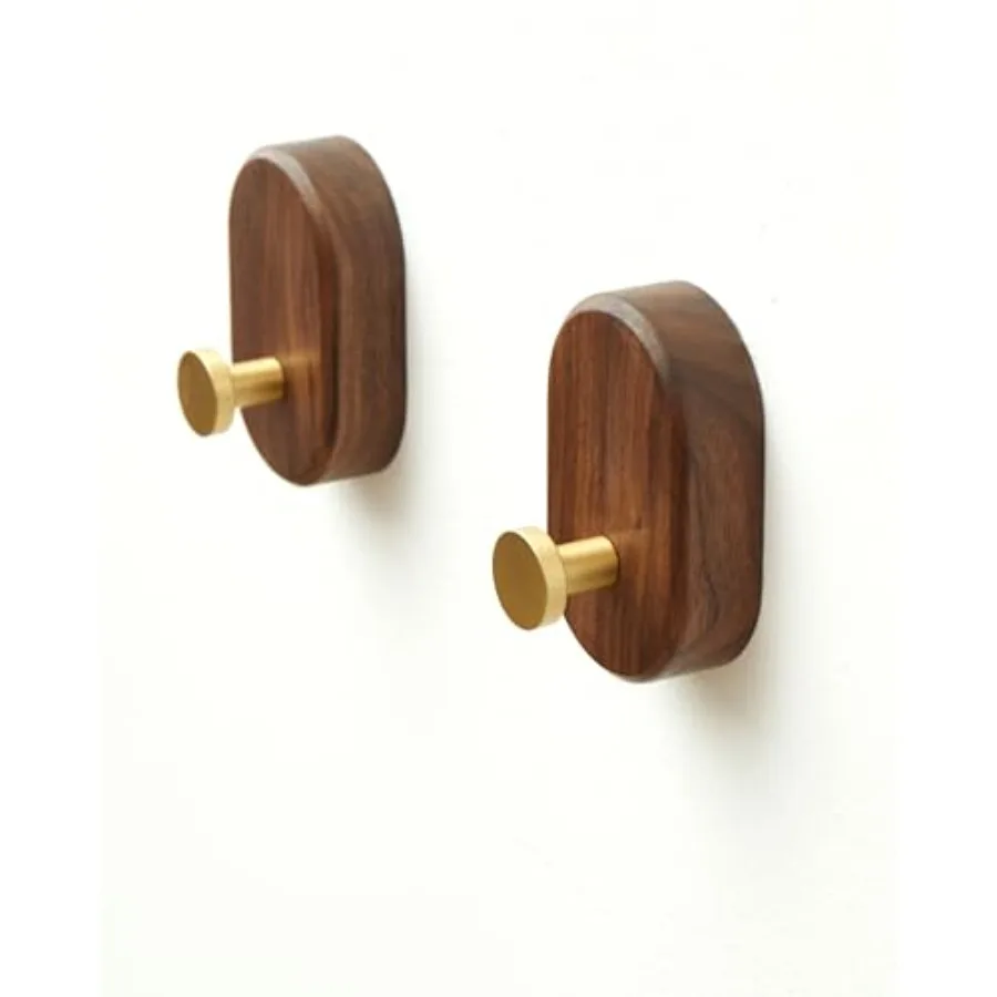 

Wood Coat Hooks Wall Mount - Modern Walnut Coat Hook with Bronze Accent for Hanging ClothesKeys Purse Robes Towel Backpacks Sin