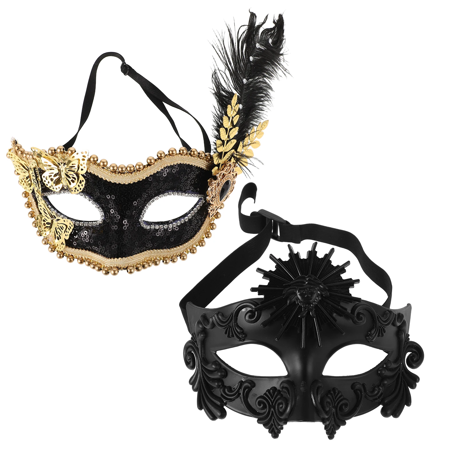 

2pcs Vintage Roman Masks For Women Party Masquerade Carnival Ball Fancy Dress Costume Mask With Sequin Trim Metal Butterfly