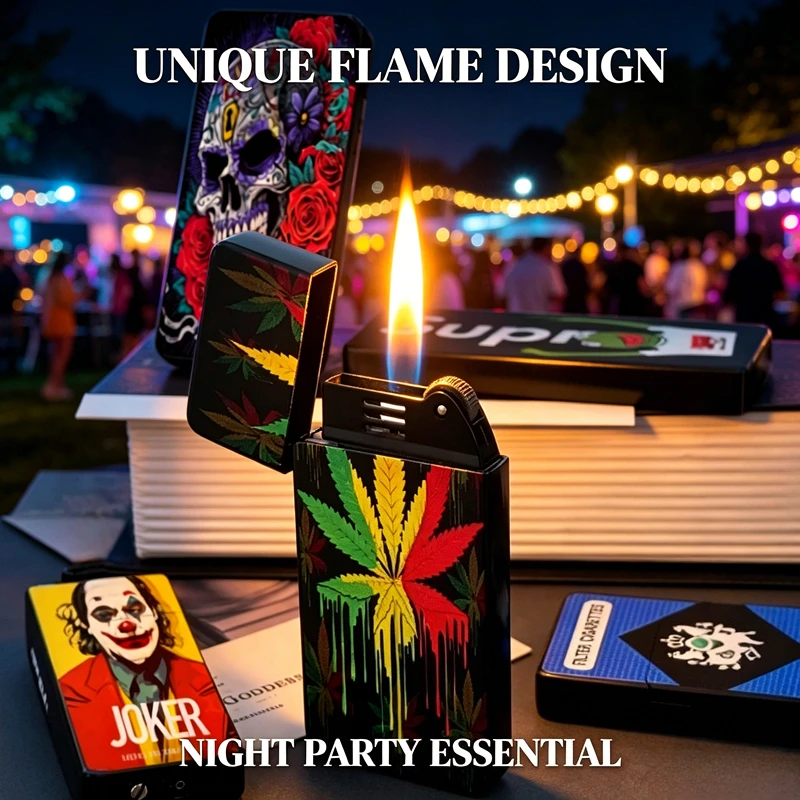 

High Beauty Double-side Pattern Lighter, Fashion Inflatable Grinding Wheel Open Flame Popular Men Lighter For Wholesale